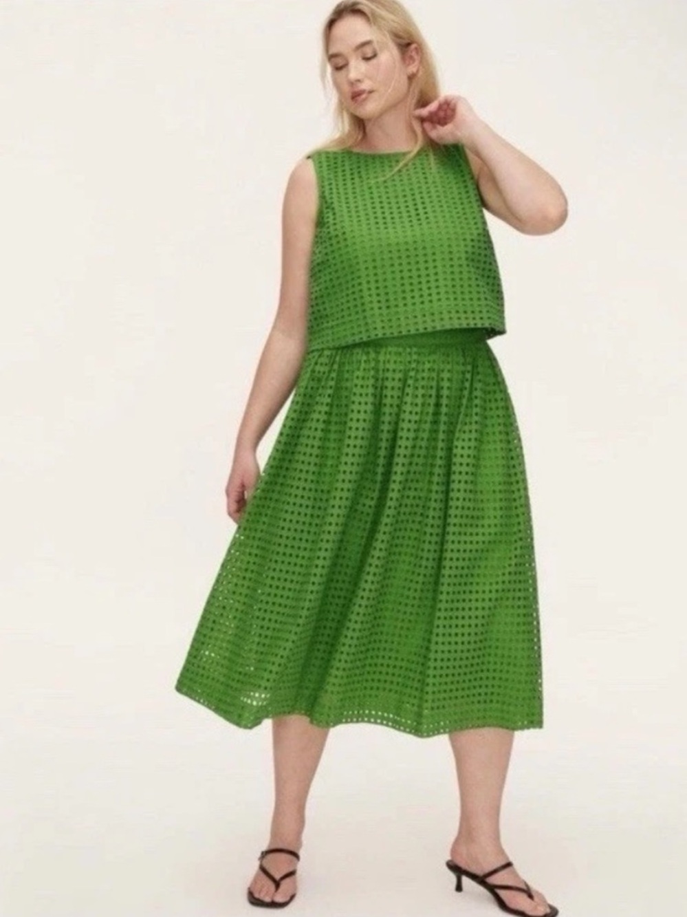 Bright Green Eyelet A-Line Midi Skirt Kate Spade pockets size large